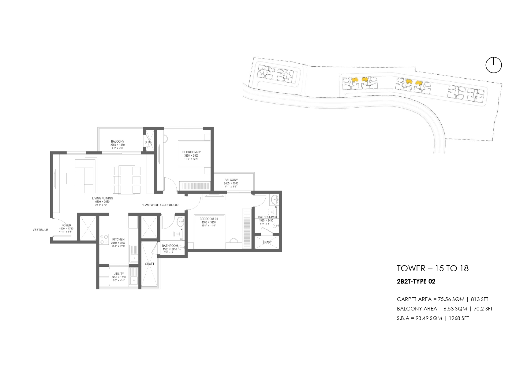 2BHK Type 02 floor plan Nambiar District 25 Phase 3 Tower 15-18